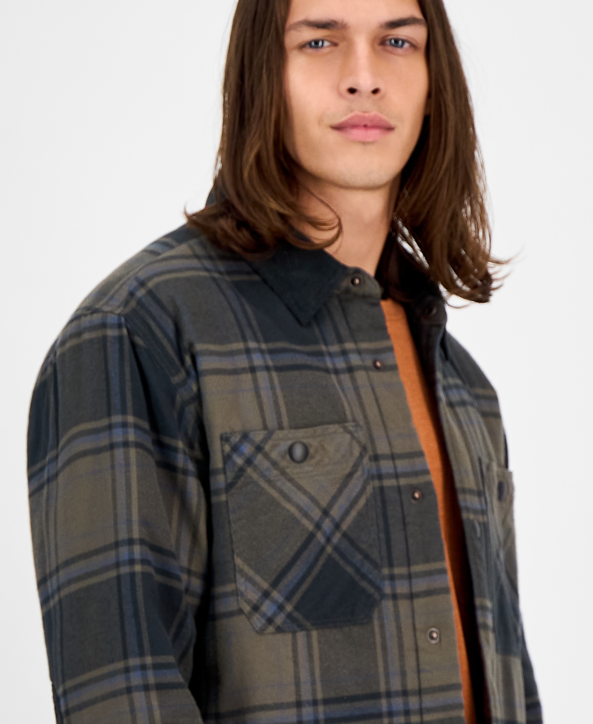 Sun + Stone Men's Mack Long Sleeve Snap-front Plaid Shirt Jacket, Macy's Exclusive In Brown