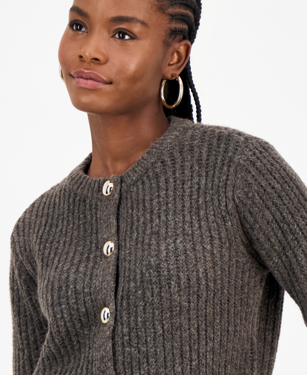 And Now This Petite Front-button Long Sleeve Cardigan, Macy's Exclusive In Gray