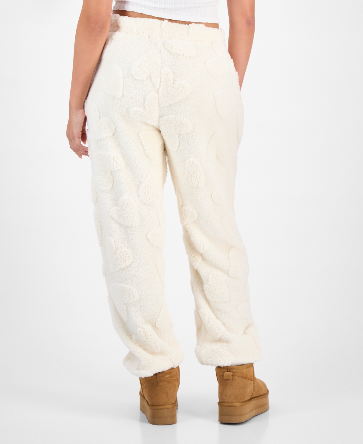 Rebelious One Rebellious One Juniors' Bow-embossed Fleece Jogger Pants In White