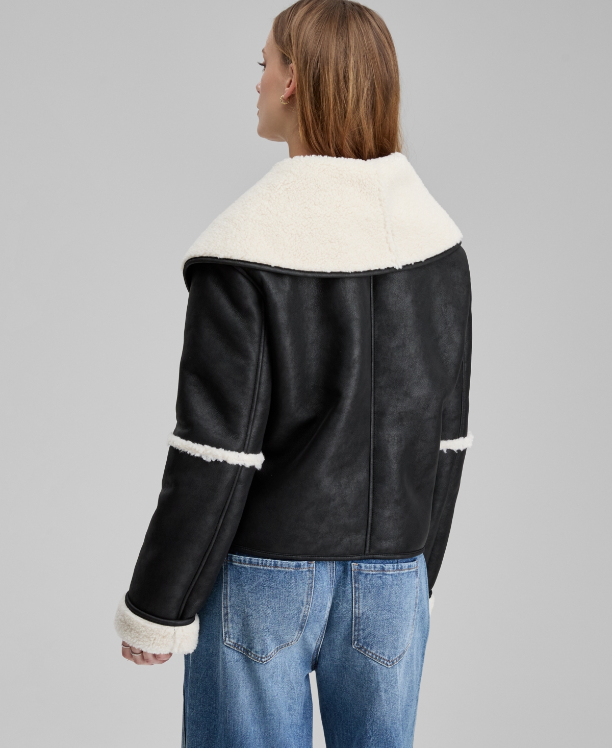 And Now This Petite Long Sleeve Sherpa Jacket, Macy's Exclusive In Black