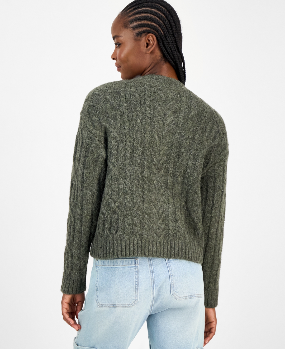 And Now This Women's Flecked Cable-knit Cropped Cardigan, Macy's Exclusive In Gray