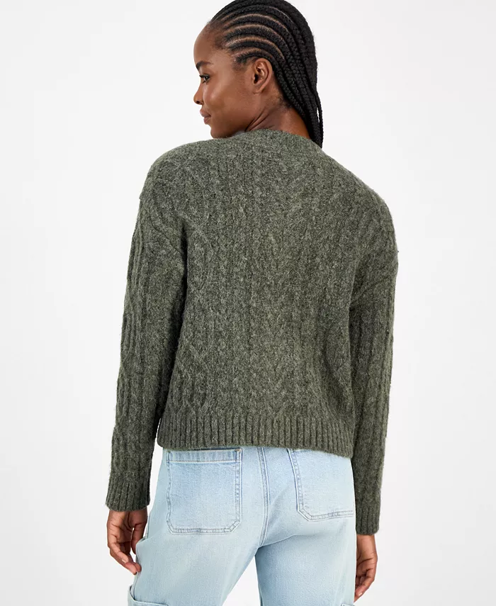 Women's Flecked Cable-Knit Cropped Cardigan - thumbnail 4