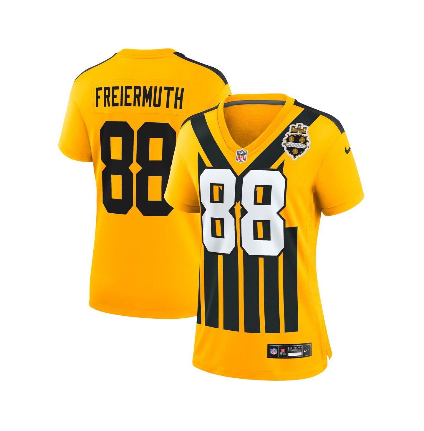 Женский топ Nike Pat Freiermuth Gold Pittsburgh Steelers Alternate 1933 Throwback Game Jersey — фото 1