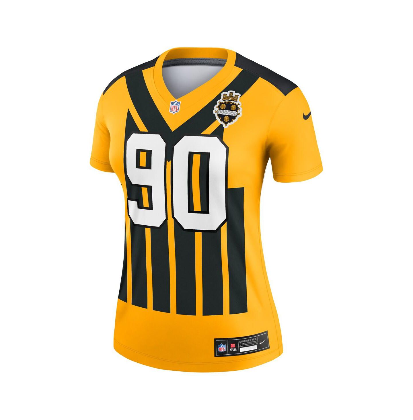 Женский топ Nike T.J. Watt Gold Pittsburgh Steelers Alternate 1933 Throwback Legend Player Performance Jersey — фото 2