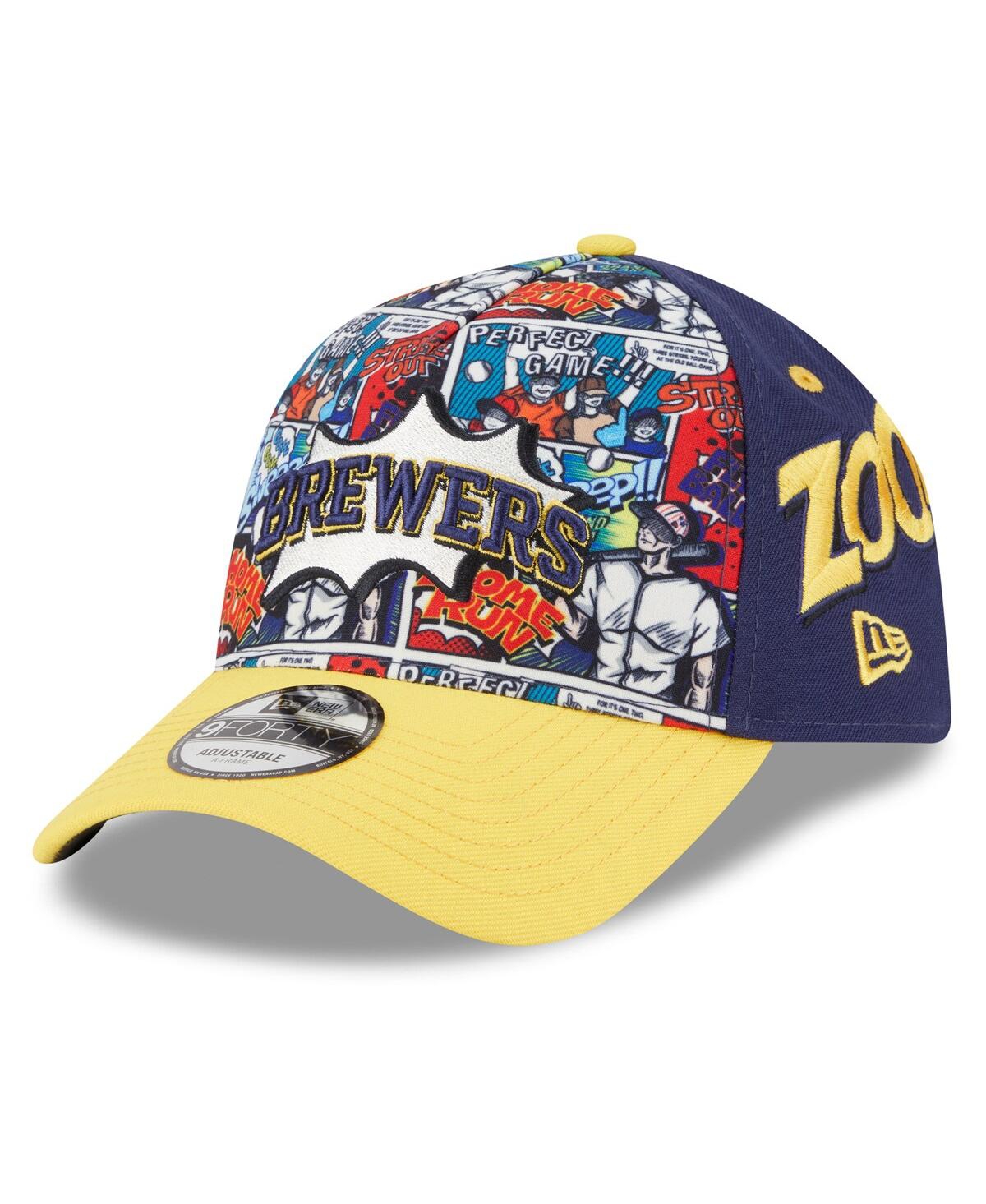 New Era Big Boys And Girls Navy/gold Milwaukee Brewers 2025 Mlb Diamond Hero Edition A-frame 9forty Adjustab In Multi