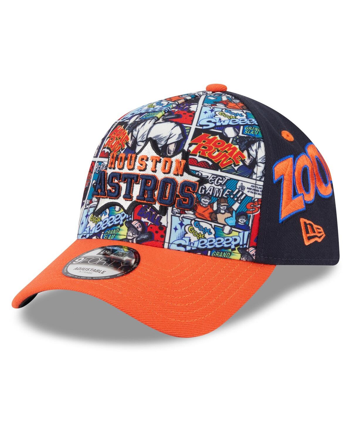 New Era Big Boys And Girls Navy/orange Houston Astros 2025 Mlb Diamond Hero Edition A-frame 9forty Adjustabl In Blue