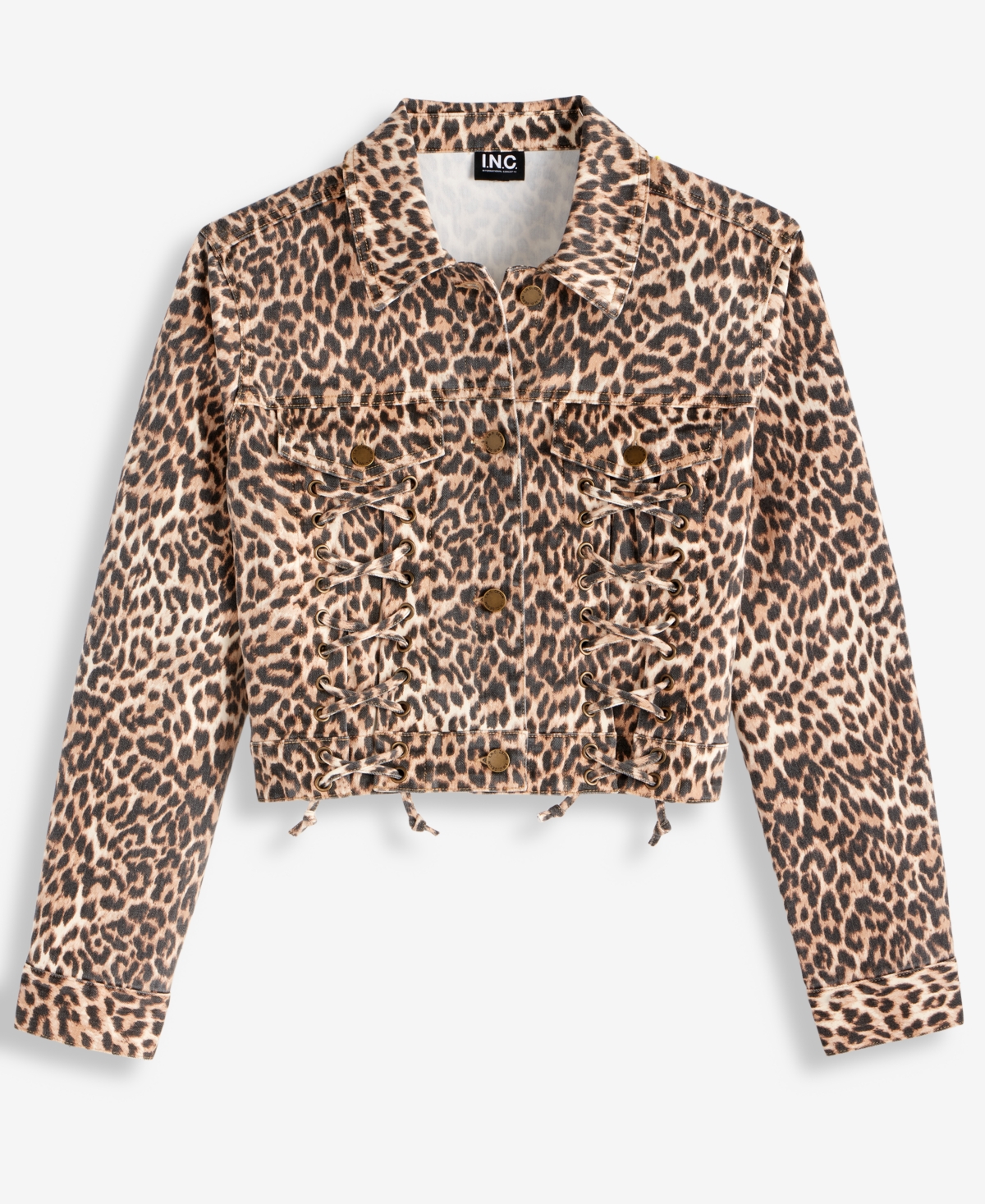 Inc International Concepts Women's Leopard-print Lace-up Denim Jacket, Macy's Exclusive In Animal Print