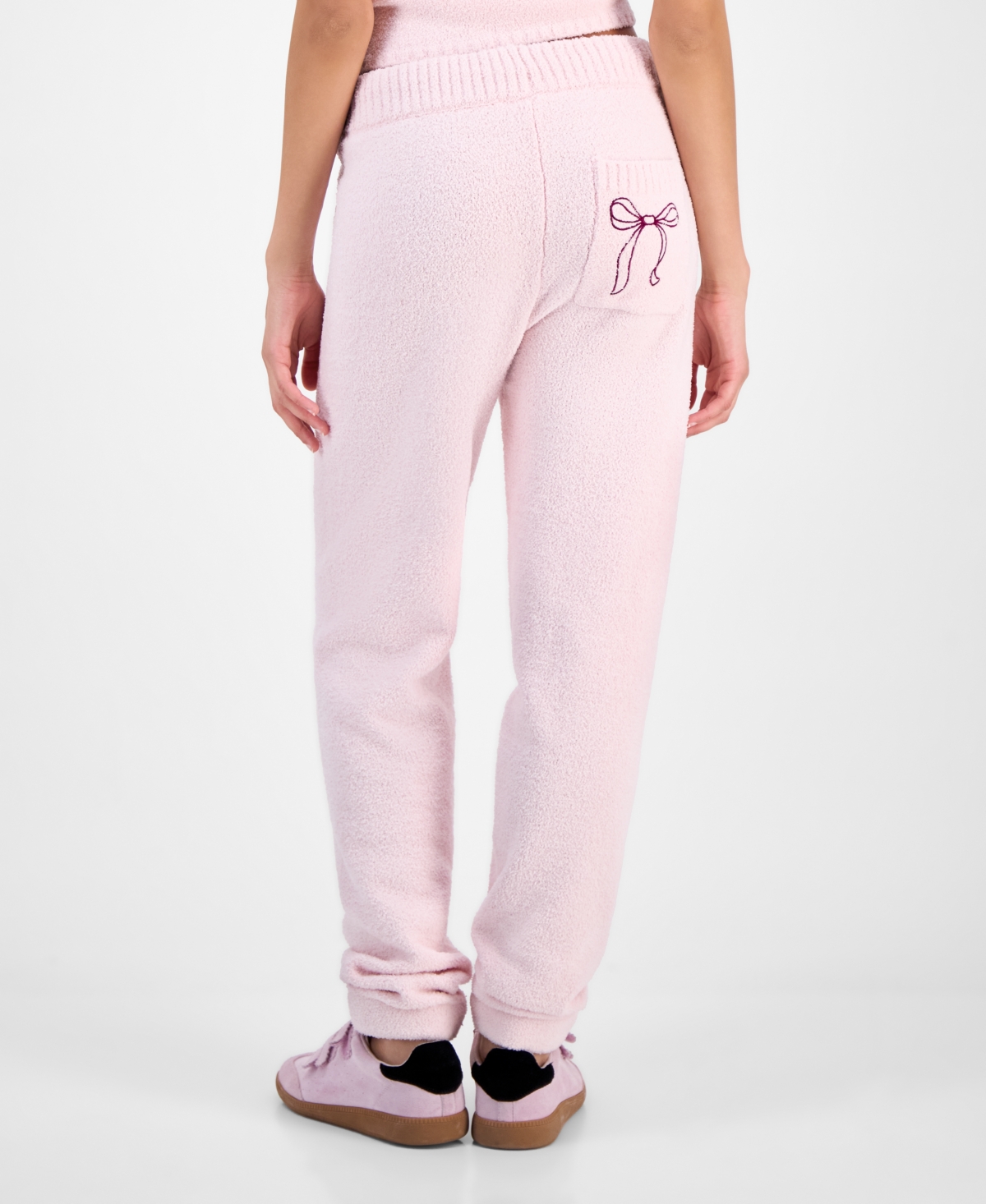 Hippie Rose Juniors' Teddy-knit Drawstring Jogger Pants In Pink