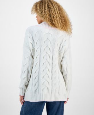 Juniors' V-Neck Cable-Knit Oversized Sweater
