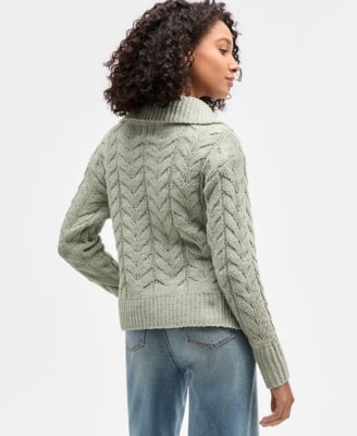 Juniors' Chenille Cable-Knit Half-Zip Sweater