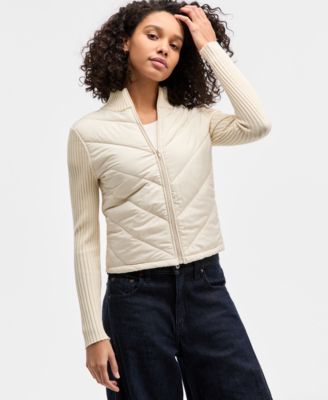Juniors' Quilted-Front Full-Zip Cardigan