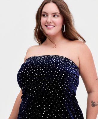 Trendy Plus Size Strapless Rhinestone Dress