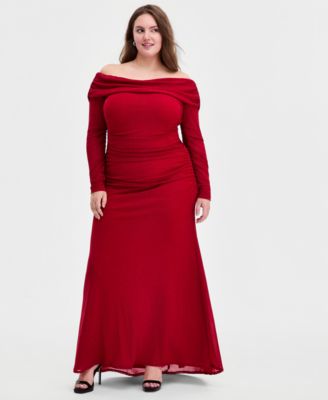Trendy Plus Size Off-The-Shoulder Glitter Gown