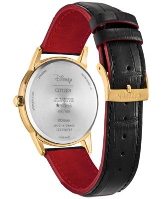 Disney | Macy's Unisex Soaring High Mickey Mouse Black Leather Strap Watch 40mm, Created for Macy's