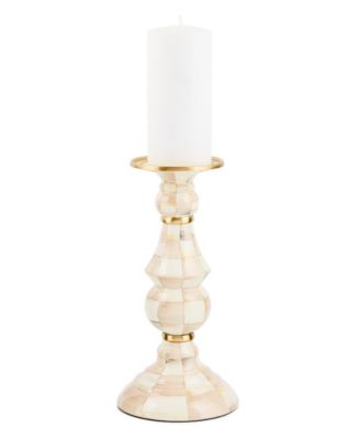 Mocha Check Large Pillar Candlestick
