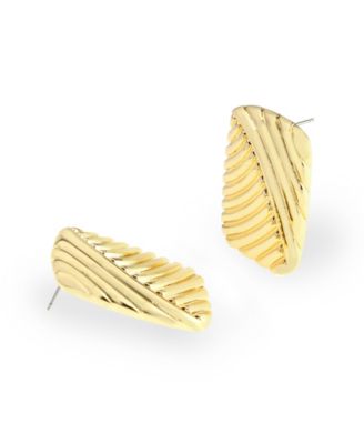 Gold Vintage Ribbed Rectangle Button Earrings