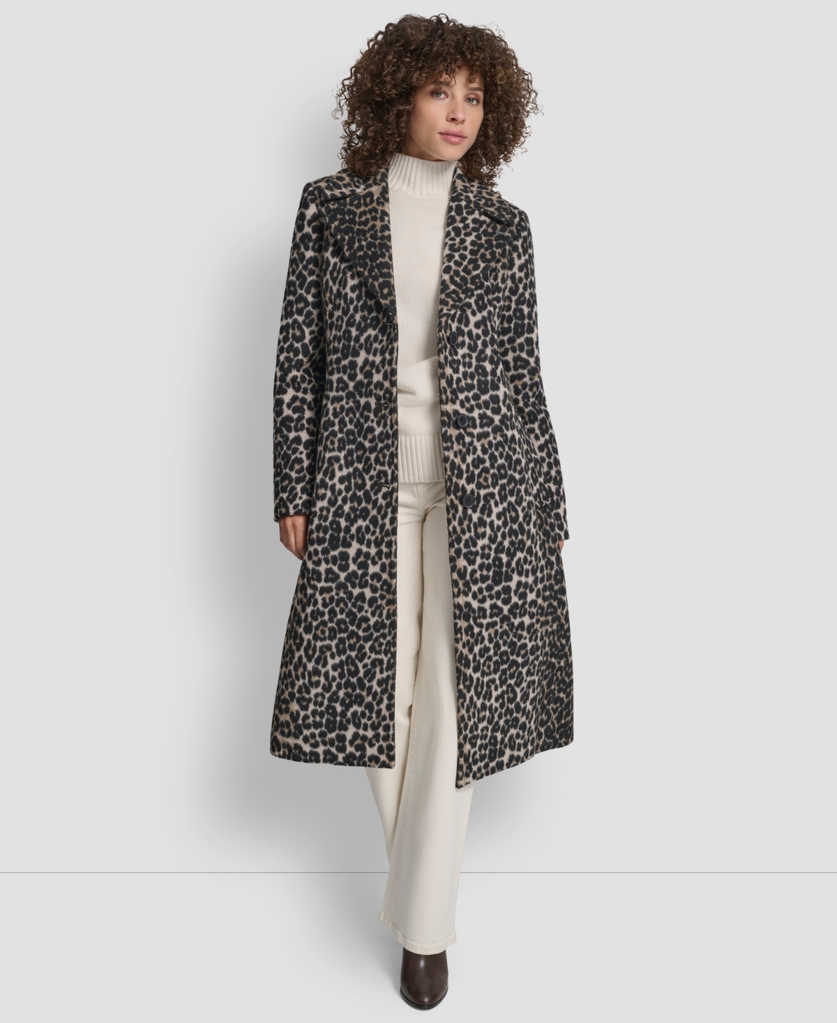 Dkny Women's Maxi Boucle Notch Collar Coat In Brown