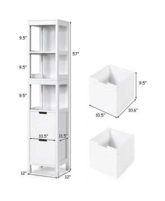 Bathroom Cabinet Tower with 2 Storage Drawers and 3 Shelves in Wood Finish