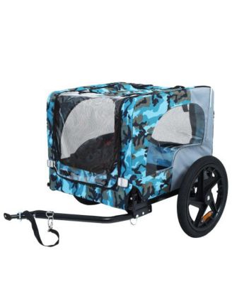 Blue Outdoor Heavy Duty Collapsible Pet Bike Trailer with Universal Hitch Foldable Dog Cargo Carrier Cart for Bicycles