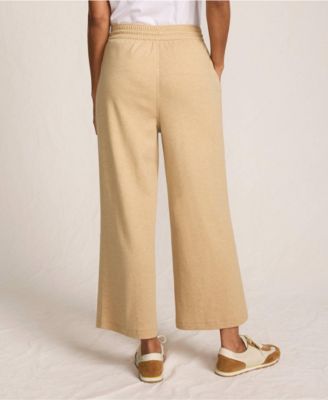 Women's Petite Sport Knit Elastic Waist Wide Leg Crop Pants