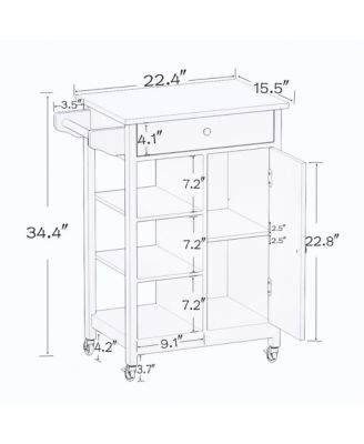 Rolling Kitchen Cart with Adjustable Shelves, Towel Rack and Rubber Wood Top