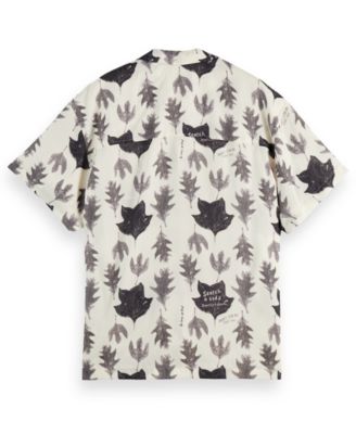 Men's Relaxed Fit Short Sleeve Marble Print Button-Front Camp Shirt