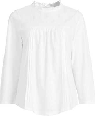 Women's Plus Size 3/4 Sleeve Cotton Slub Lace Trim Top