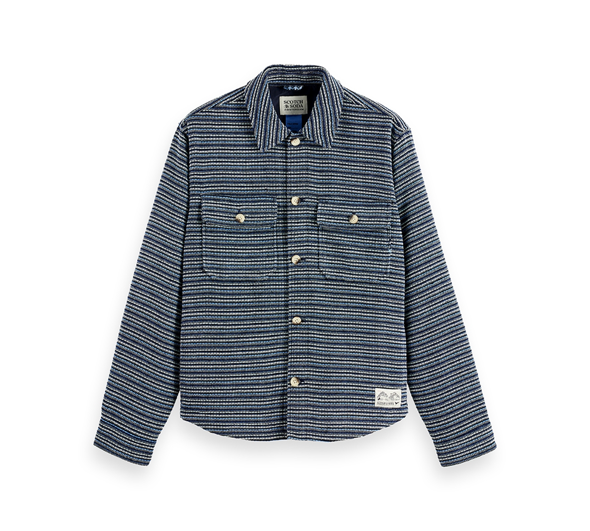 Scotch & Soda Structured Striped Overshirt In Blue