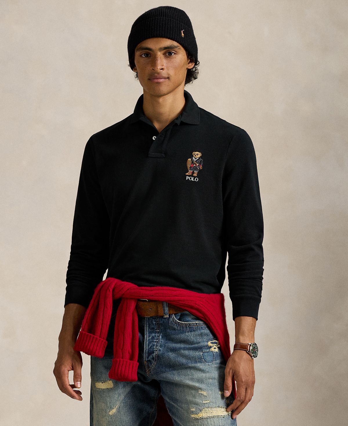 Мужская рубашка поло классического кроя Polo Bear с длинным рукавом