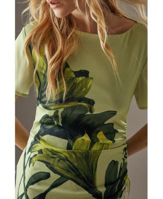 Women's Placement Print Crinkle Midi Satin Dress