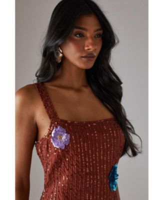 Women's Hand Embellished Flower Burst Midi Dress