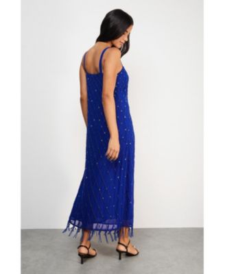 Hand Embellished Fringe Hem Midi Dress
