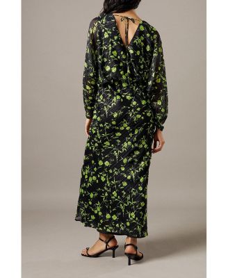 Women's Shadow Stripe Floral Batwing Midi Dress