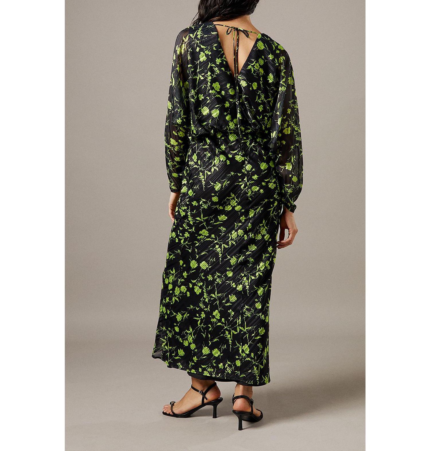 Women's Shadow Stripe Floral Batwing Midi Dress