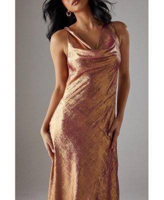 Women's Metallic Lame Cowl Neck Maxi Dress