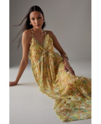 Chiffon Ruffle Strappy Floaty Maxi Dres