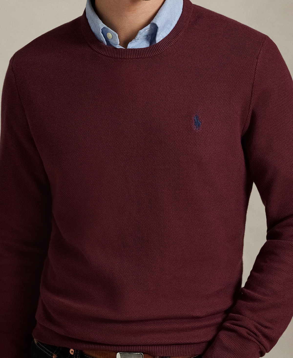 Polo Ralph Lauren Textured Cotton Crewneck Sweater In Brown
