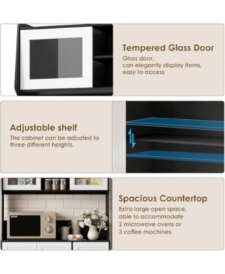 67" Kitchen Pantry Cabinet with Microwave Shelf, 3 Drawers, LED Lights & Countertop Tall Freestanding Storage Hutch for Dining Room.