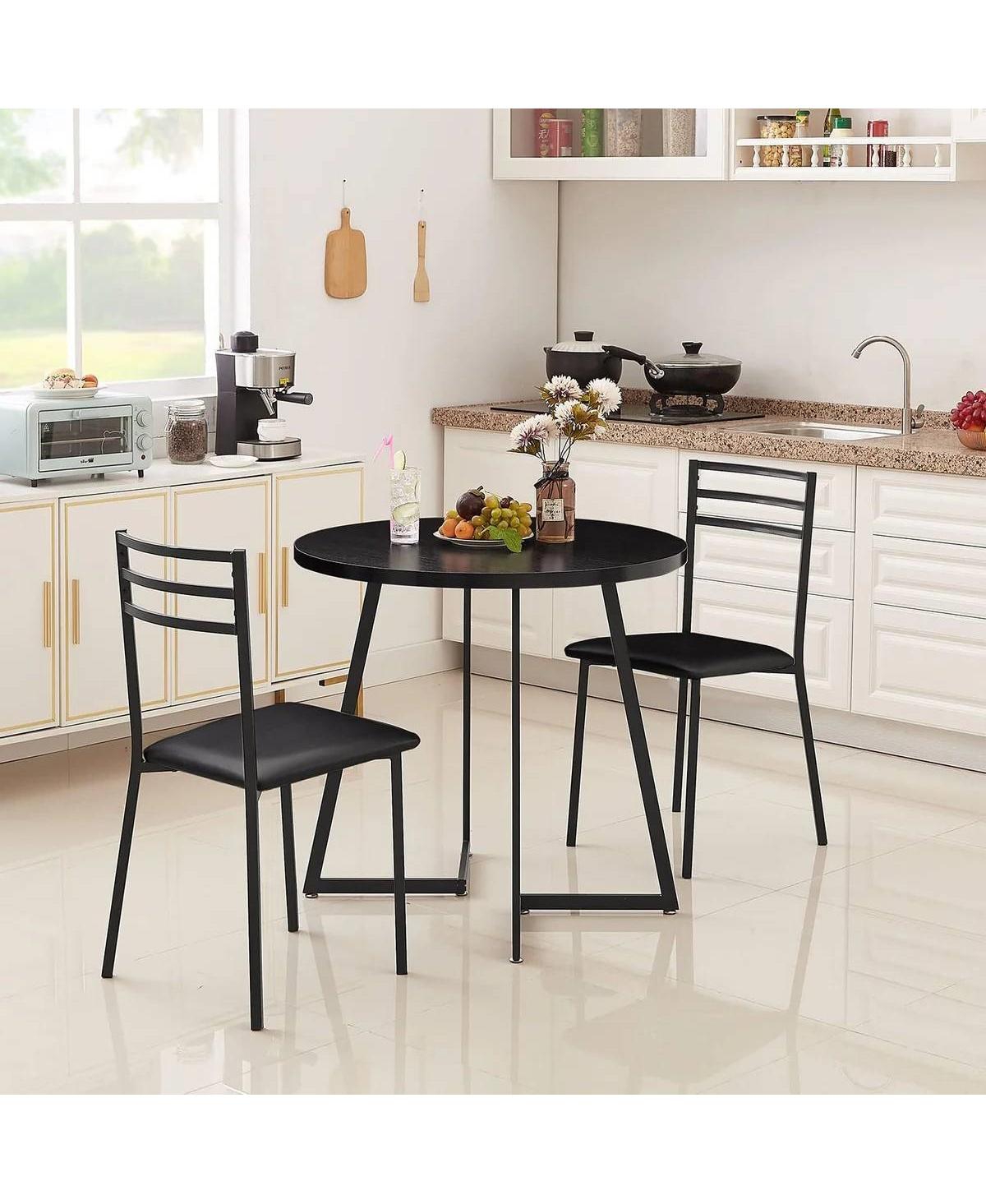 Modern 3-Piece Dining Set with Round Wood-Top Table and 2 Chairs for Kitchen