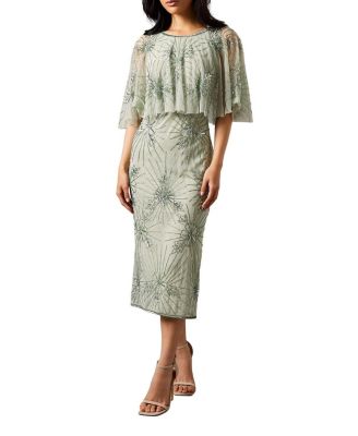 Women's Floral Embellished Cape Midi Dress