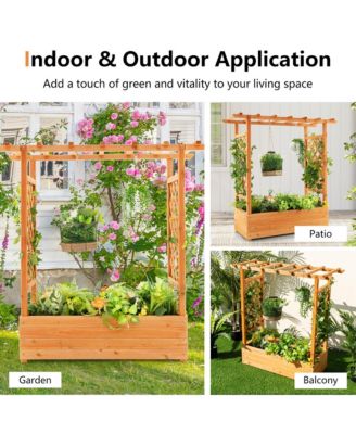 2PCS Raised Garden Bed Planter Box w/ Side & Top Trellis for Vine Climbing Plants 43.5'' x 17.5'' x 44.5''