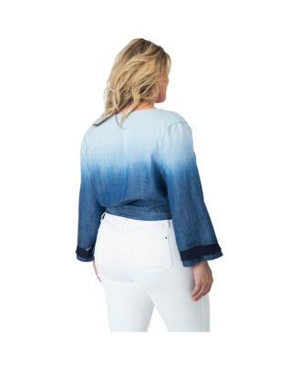 Plus Size Dip Dye Bell Sleeve Denim Wrap Crop Top