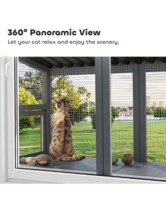 Outdoor Cat Catio, Cat Enclosure Window Perch with Jumping Platform