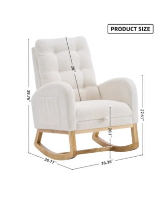 Plush Accent Rocking Chair with Footrest, Cream White High-Back Rocker, Rubber Wood Lounge Chair for Nursery & Living Room
