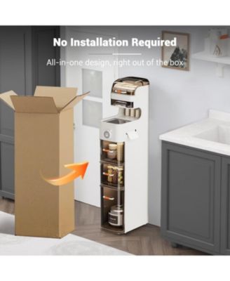 7-Tier Waterproof Plastic Storage Cabinet,Narrow Bathroom Storage with Transparent Doors & Flip-Top Compartment, for Bathroom Kitchen Laundry