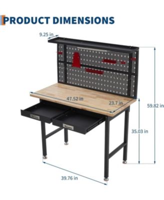 48" Heavy Duty Workbench w/Drawers,Garage Work Bench w/Pegboard,Led Lighting System,Tool Storage,Wood Metal Work Table for Workshop Warehouse