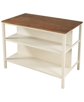 CASAINC 45" Solid Wood Butcher Block with Open Shelves Kitchen Island