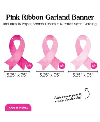 Pink Ribbon Garland Banner, 30 Feet of Cord, 15 Double-Sided Pink Ribbon Pieces