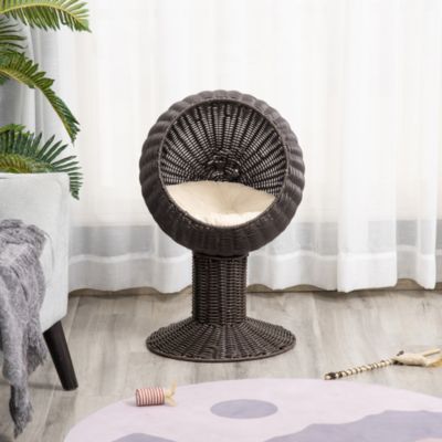 27 Rattan Cat House with Scratcher and Cushion