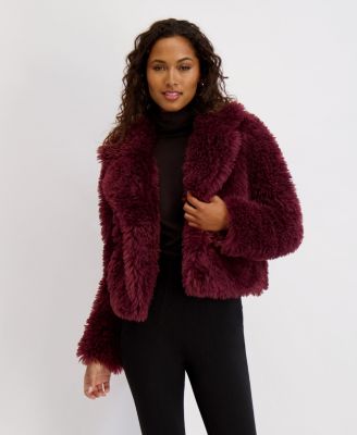 Women's Short Notch Collar Faux Fur Jacket
